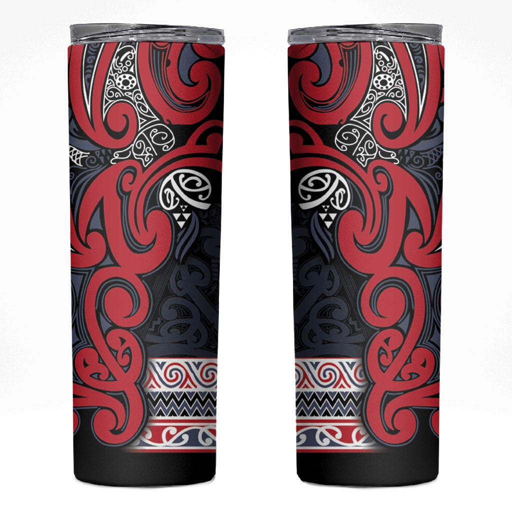 Aotearoa Iwi Te ati Awa Skinny Tumbler Maori Wharenui House Tribal Pattern LT9 Bright Red - Polynesian Pride
