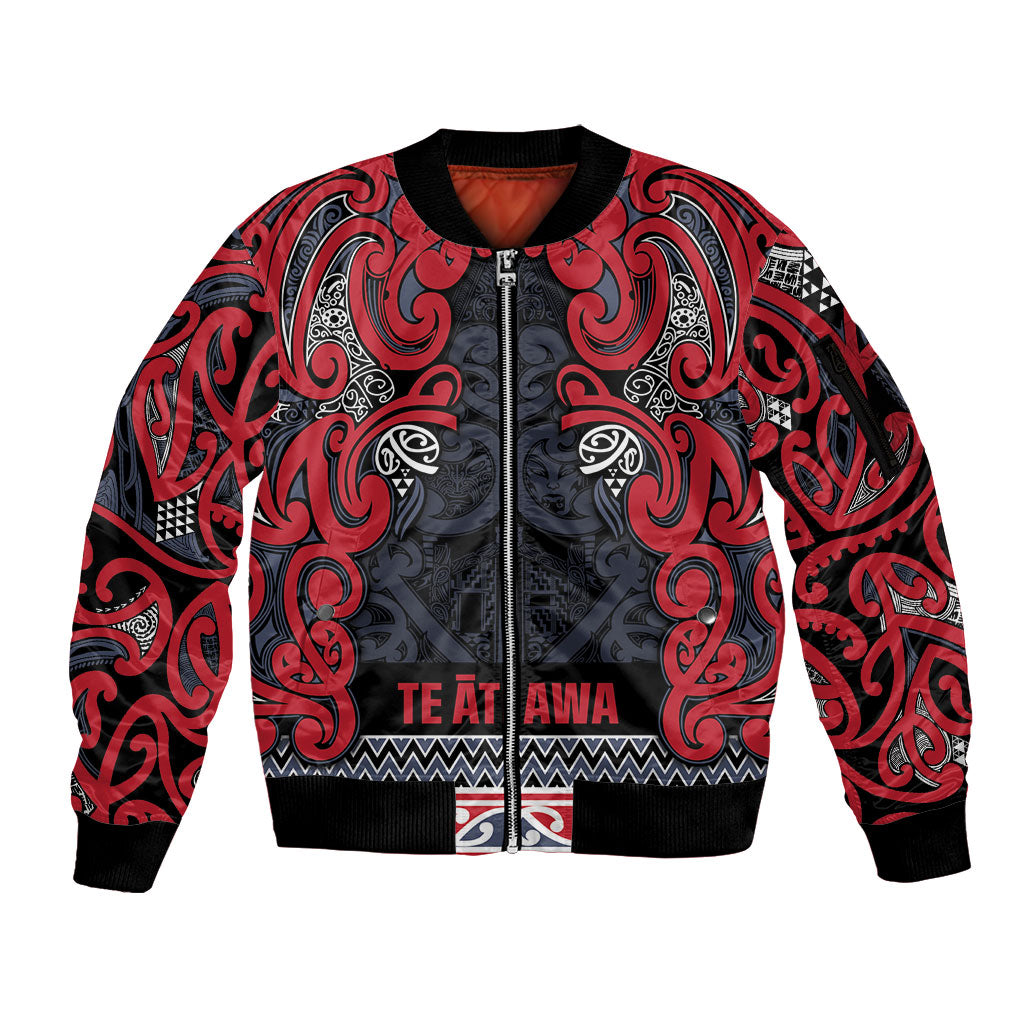 Aotearoa Iwi Te ati Awa Sleeve Zip Bomber Jacket Maori Wharenui House Tribal Pattern