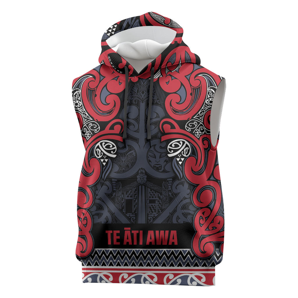 Aotearoa Iwi Te ati Awa Sleeveless Hoodie Maori Wharenui House Tribal Pattern