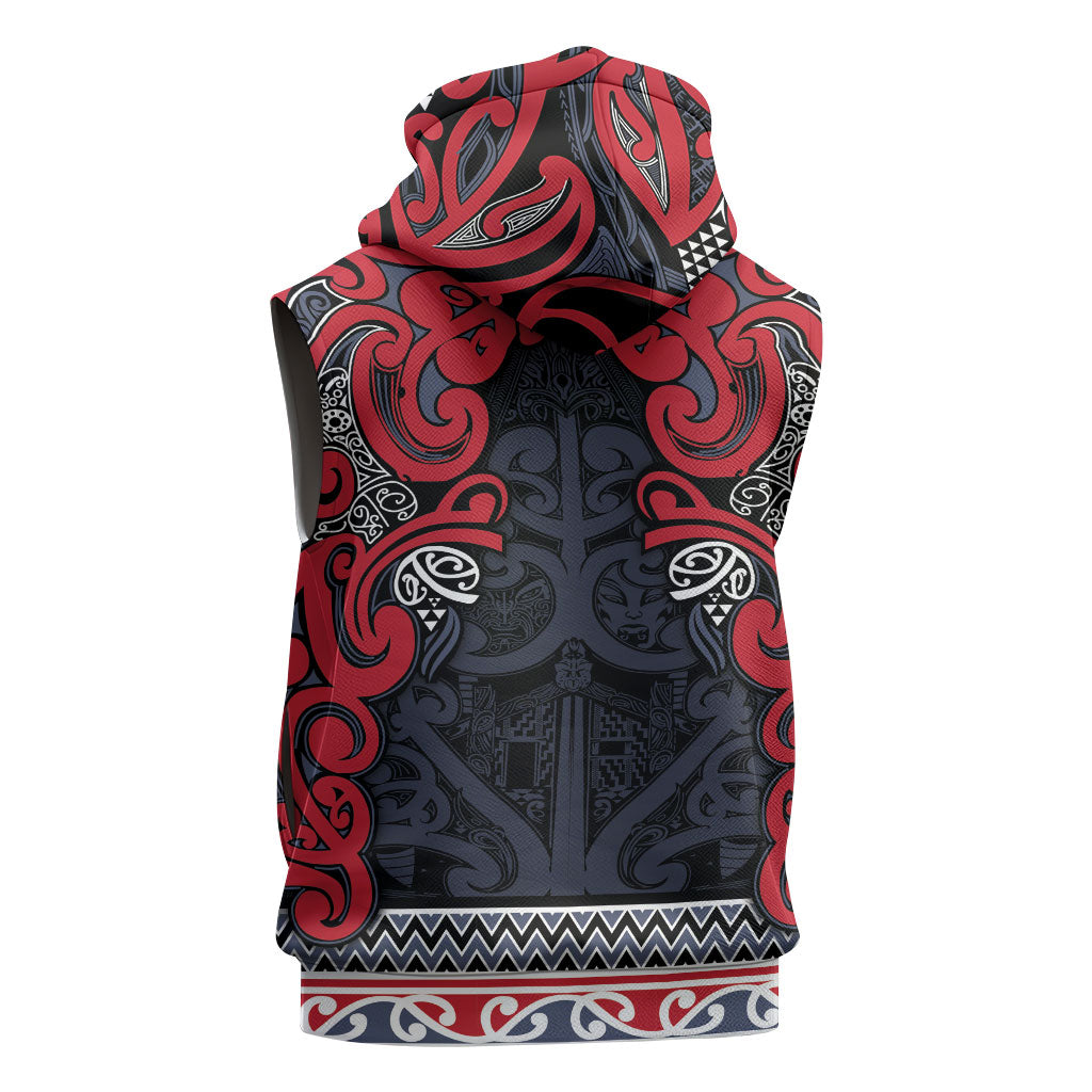 Aotearoa Iwi Te ati Awa Sleeveless Hoodie Maori Wharenui House Tribal Pattern