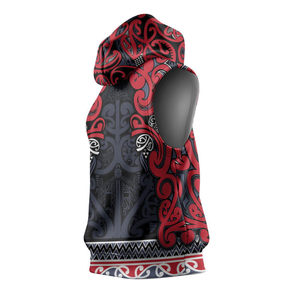 Aotearoa Iwi Te ati Awa Sleeveless Hoodie Maori Wharenui House Tribal Pattern