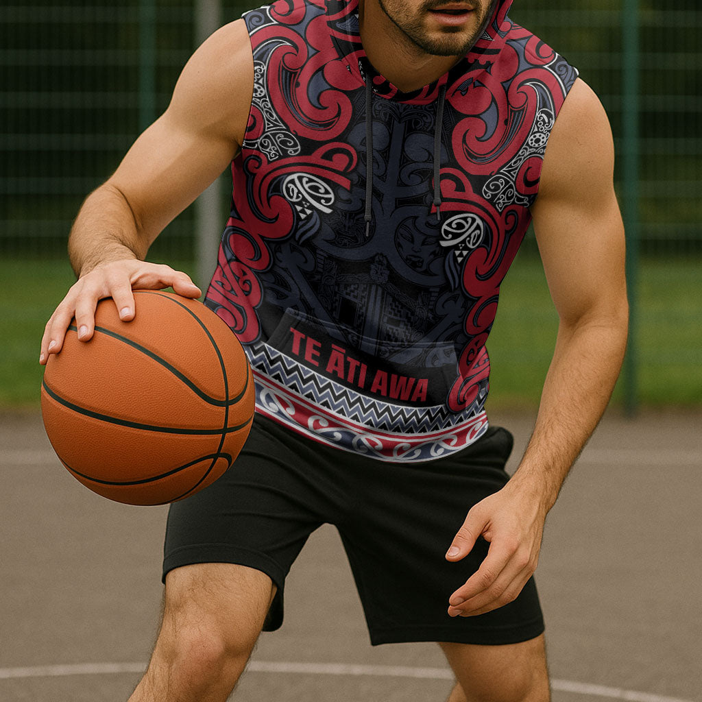 Aotearoa Iwi Te ati Awa Sleeveless Hoodie Maori Wharenui House Tribal Pattern