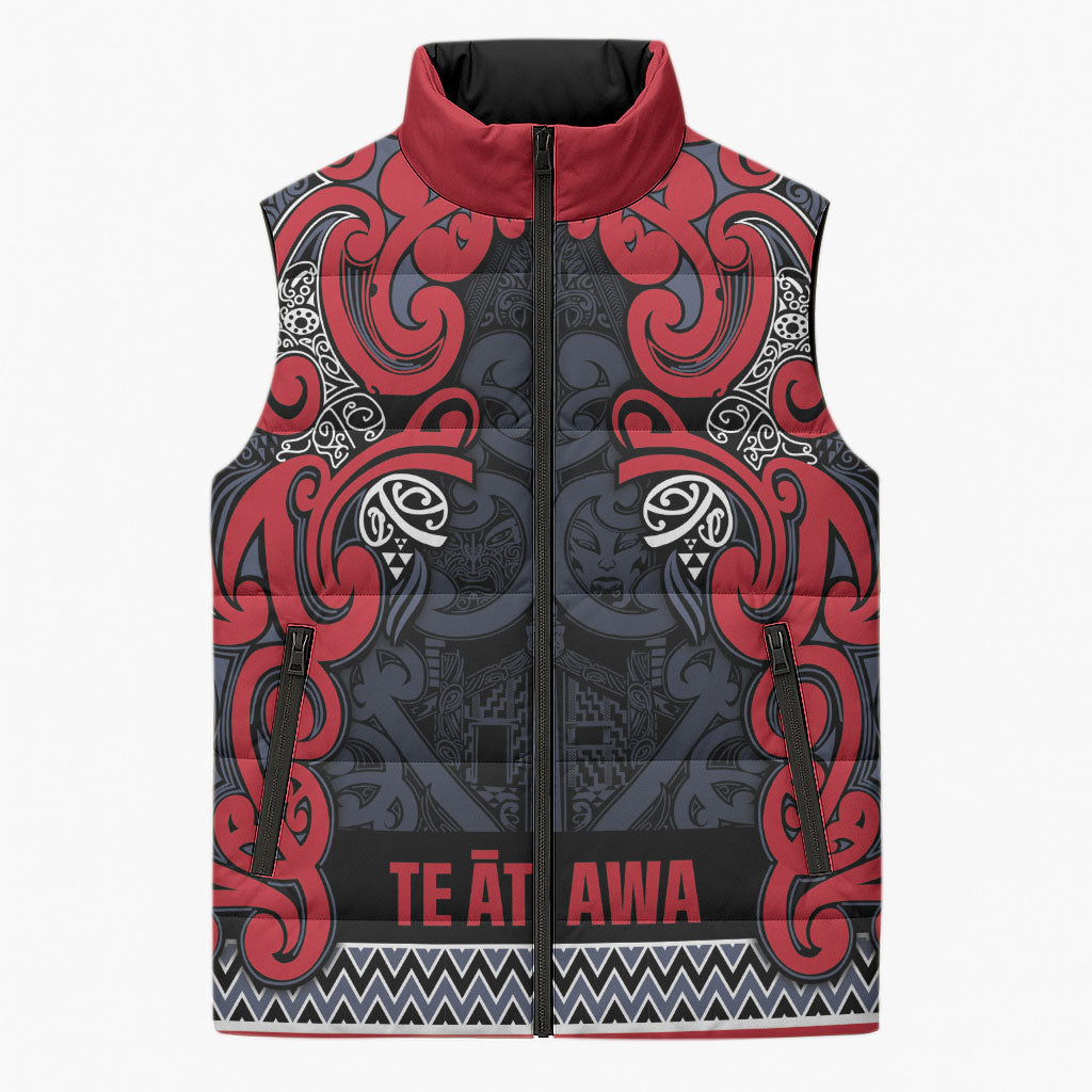 Aotearoa Iwi Te ati Awa Sleeveless Puffer Jacket Maori Wharenui House Tribal Pattern