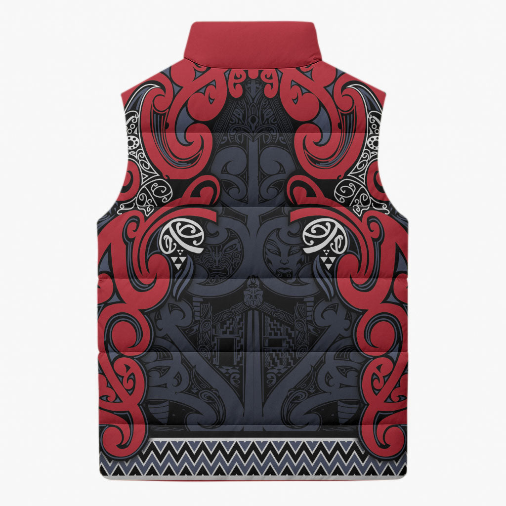 Aotearoa Iwi Te ati Awa Sleeveless Puffer Jacket Maori Wharenui House Tribal Pattern