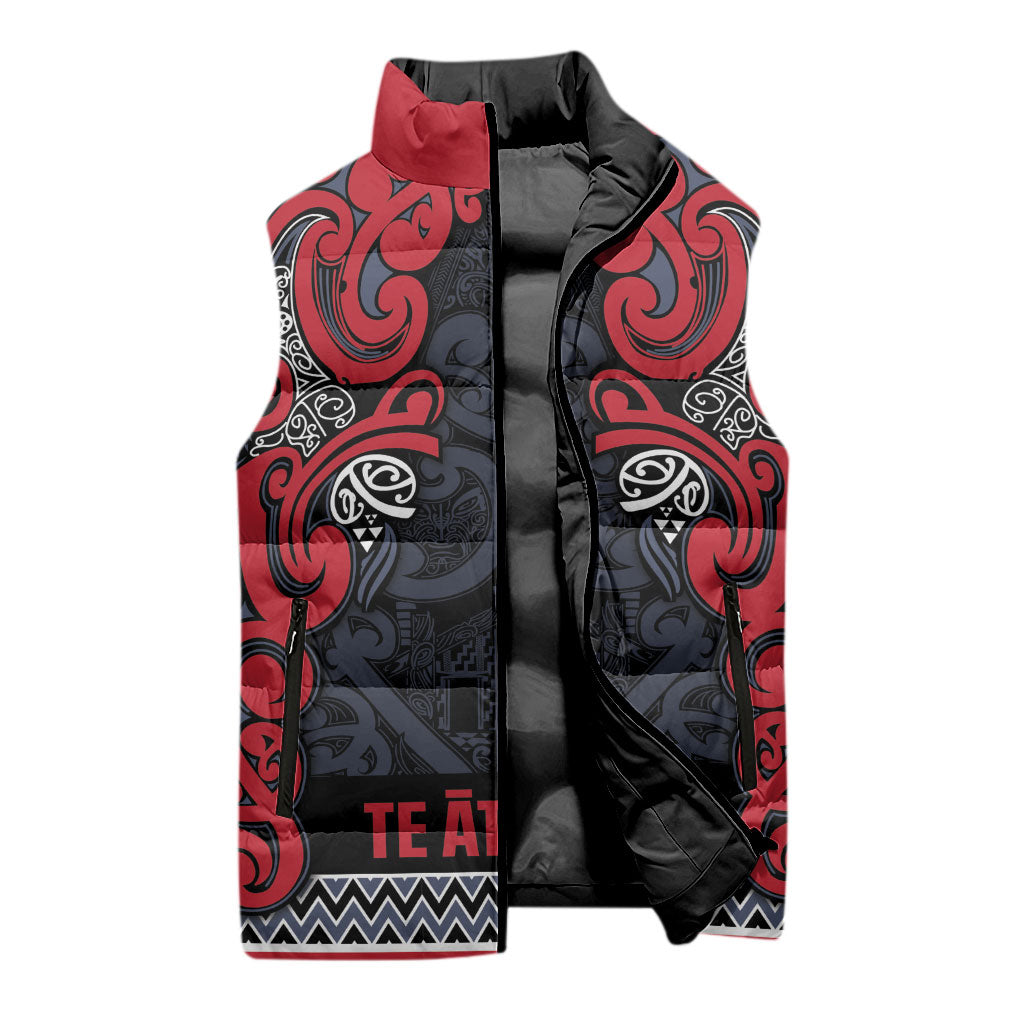 Aotearoa Iwi Te ati Awa Sleeveless Puffer Jacket Maori Wharenui House Tribal Pattern