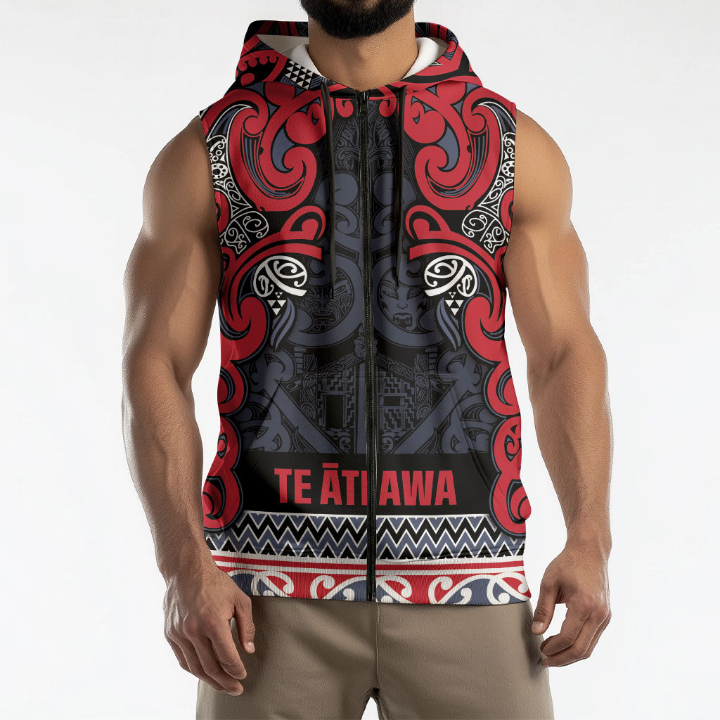 Aotearoa Iwi Te ati Awa Sleeveless Zip Hoodie Maori Wharenui House Tribal Pattern