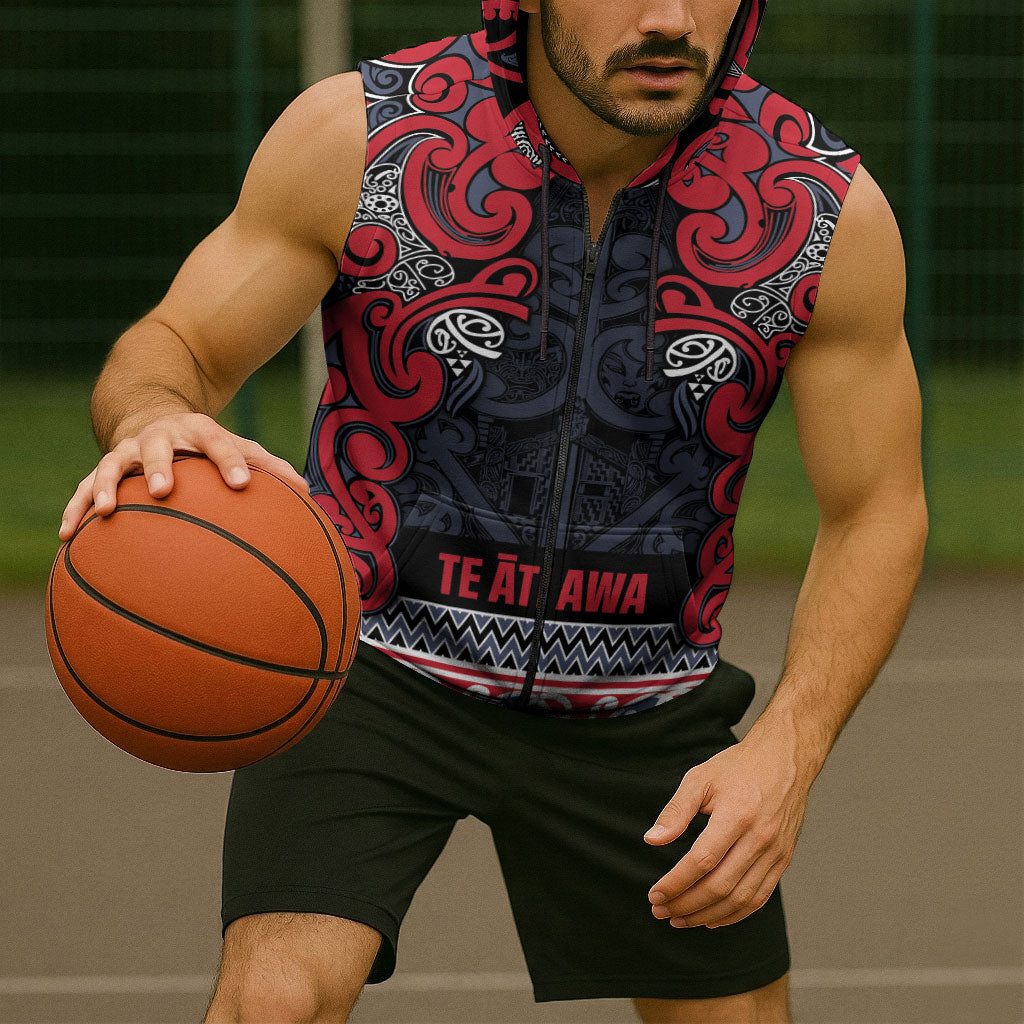 Aotearoa Iwi Te ati Awa Sleeveless Zip Hoodie Maori Wharenui House Tribal Pattern