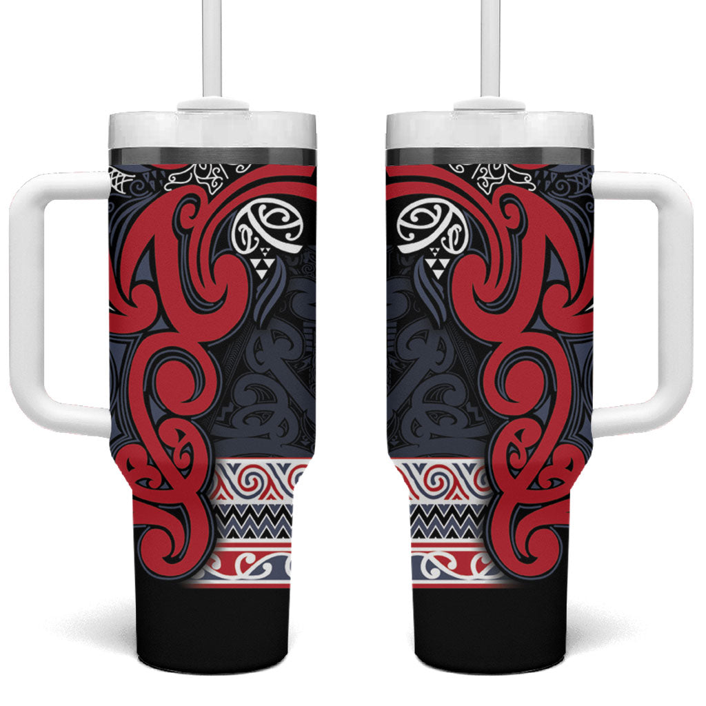 Aotearoa Iwi Te ati Awa Tumbler With Handle Maori Wharenui House Tribal Pattern LT9 One Size: 40 oz Bright Red - Polynesian Pride