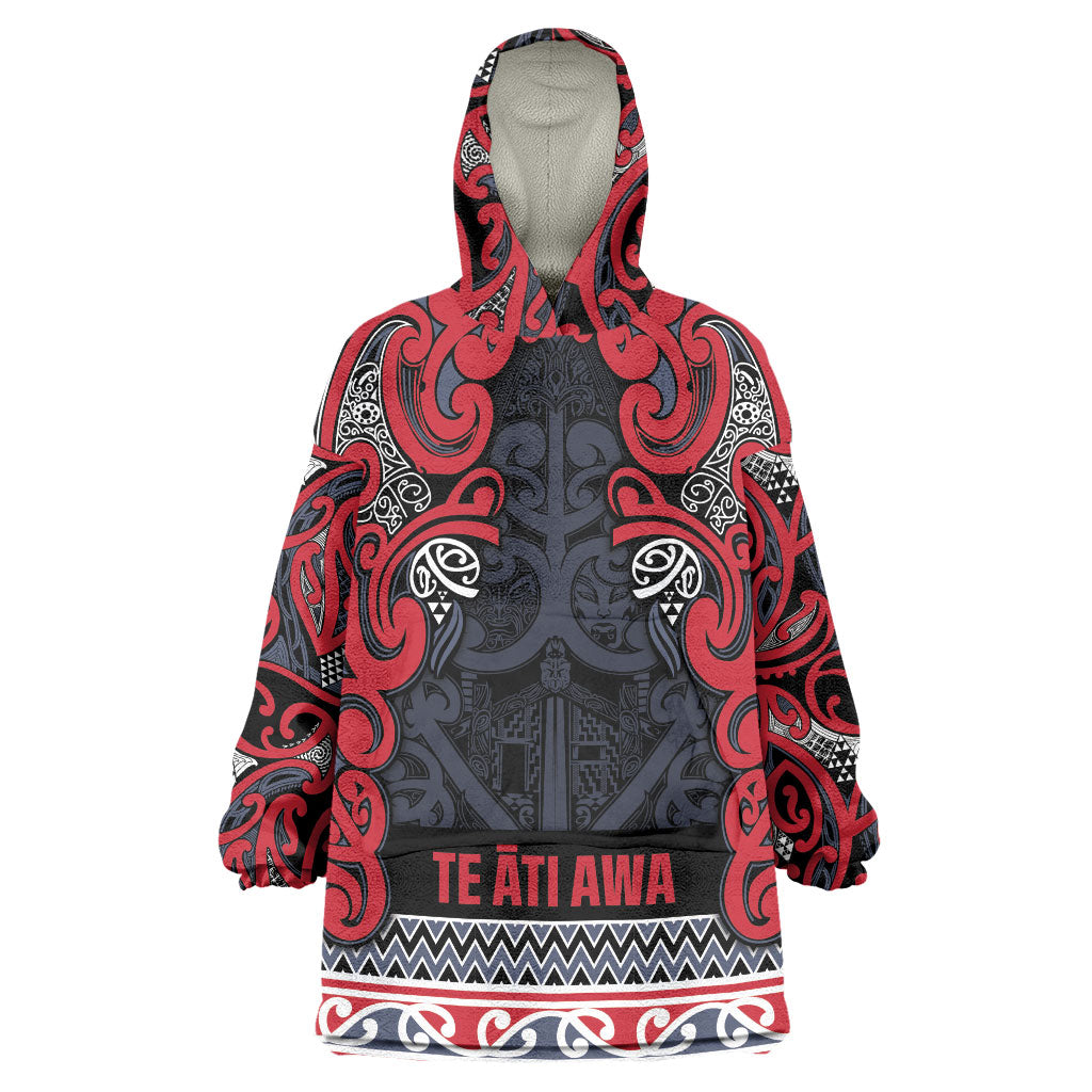 Aotearoa Iwi Te ati Awa Wearable Blanket Hoodie Maori Wharenui House Tribal Pattern LT9 One Size Bright Red - Polynesian Pride
