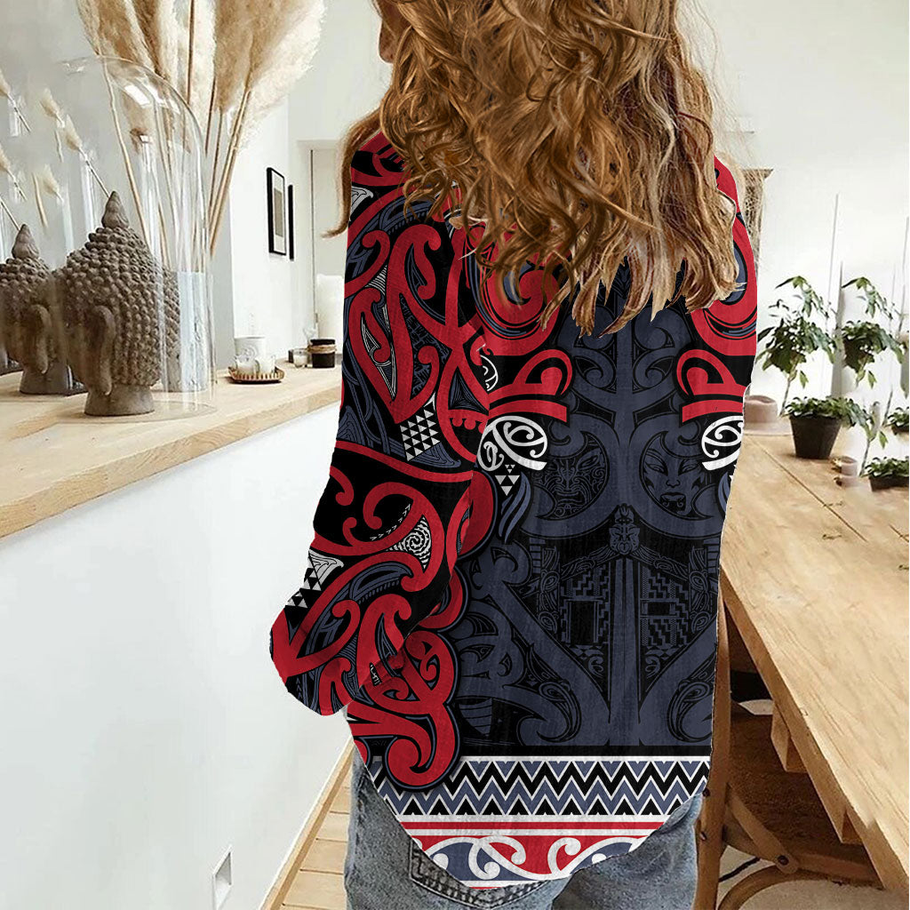 Aotearoa Iwi Te ati Awa Women Casual Shirt Maori Wharenui House Tribal Pattern