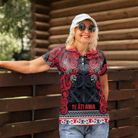 Aotearoa Iwi Te ati Awa Women Polo Shirt Maori Wharenui House Tribal Pattern