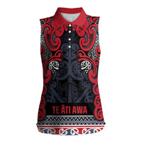 Aotearoa Iwi Te ati Awa Women Sleeveless Polo Shirt Maori Wharenui House Tribal Pattern
