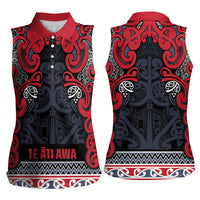 Aotearoa Iwi Te ati Awa Women Sleeveless Polo Shirt Maori Wharenui House Tribal Pattern