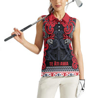 Aotearoa Iwi Te ati Awa Women Sleeveless Polo Shirt Maori Wharenui House Tribal Pattern