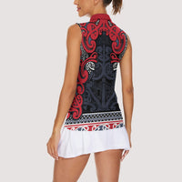 Aotearoa Iwi Te ati Awa Women Sleeveless Polo Shirt Maori Wharenui House Tribal Pattern