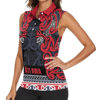 Aotearoa Iwi Te ati Awa Women Sleeveless Polo Shirt Maori Wharenui House Tribal Pattern
