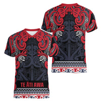 Aotearoa Iwi Te ati Awa Women V-Neck T-Shirt Maori Wharenui House Tribal Pattern