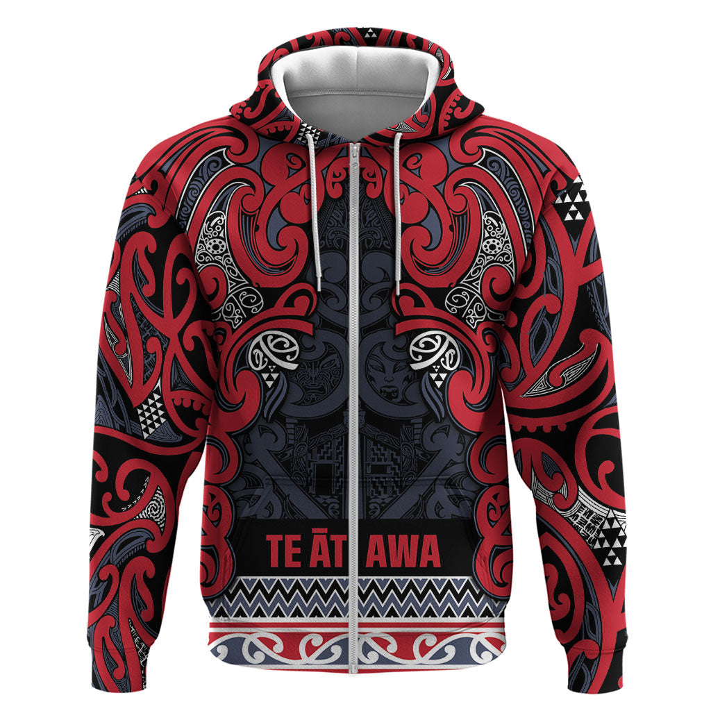 Aotearoa Iwi Te ati Awa Zip Hoodie Maori Wharenui House Tribal Pattern