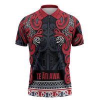 Aotearoa Iwi Te ati Awa Zipper Polo Shirt Maori Wharenui House Tribal Pattern