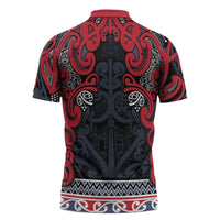 Aotearoa Iwi Te ati Awa Zipper Polo Shirt Maori Wharenui House Tribal Pattern
