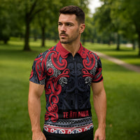 Aotearoa Iwi Te ati Awa Zipper Polo Shirt Maori Wharenui House Tribal Pattern
