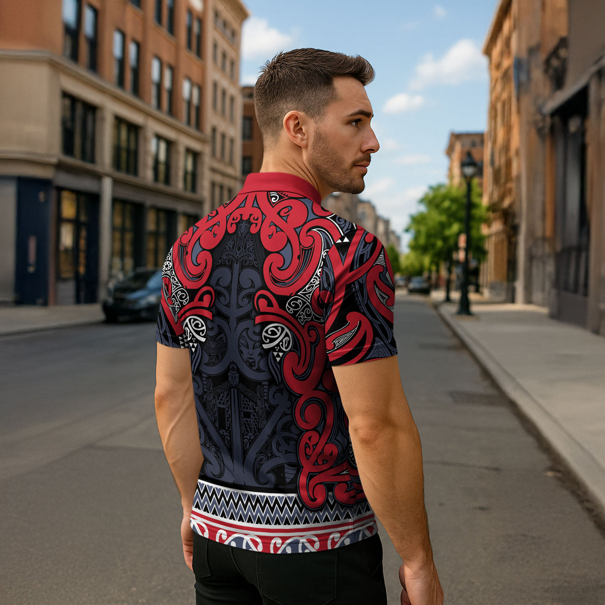 Aotearoa Iwi Te ati Awa Zipper Polo Shirt Maori Wharenui House Tribal Pattern