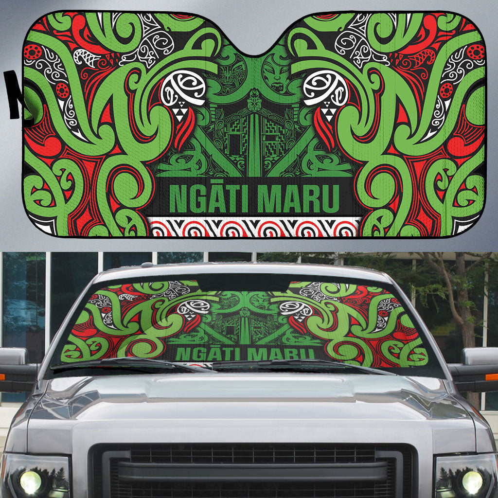 Aotearoa Iwi Ngati Maru Hauraki Auto Sun Shade Maori Wharenui House Tribal Pattern