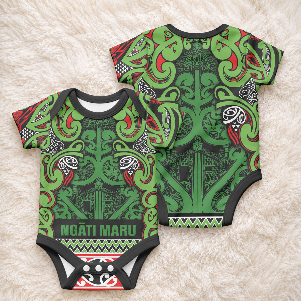 Aotearoa Iwi Ngati Maru Hauraki Baby Onesie Maori Wharenui House Tribal Pattern
