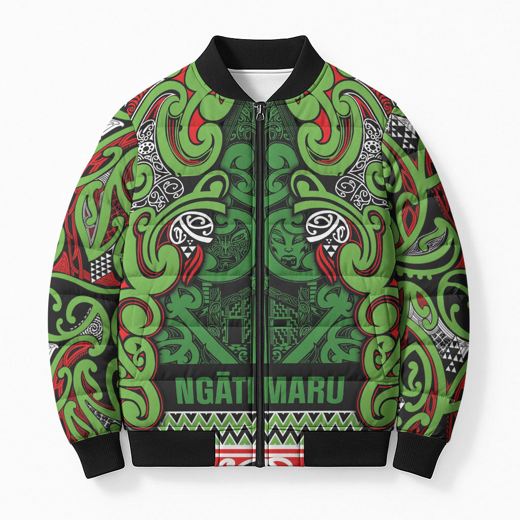 Aotearoa Iwi Ngati Maru Hauraki Bomber Puffer Jacket Maori Wharenui House Tribal Pattern
