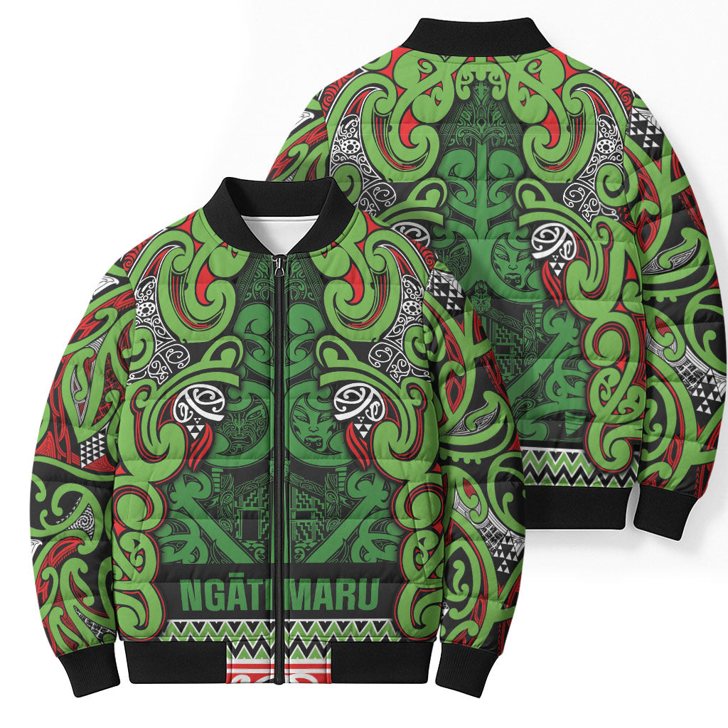 Aotearoa Iwi Ngati Maru Hauraki Bomber Puffer Jacket Maori Wharenui House Tribal Pattern