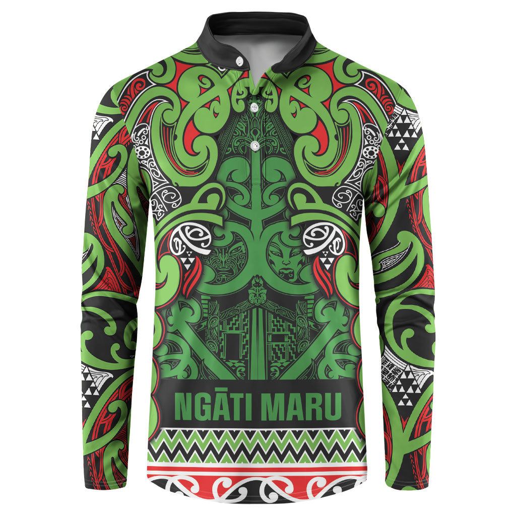 Aotearoa Iwi Ngati Maru Hauraki Button Sweatshirt Maori Wharenui House Tribal Pattern