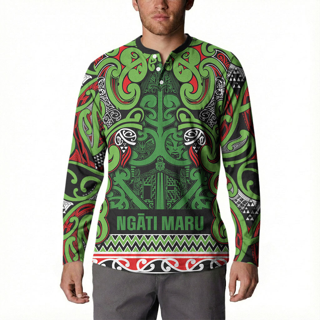 Aotearoa Iwi Ngati Maru Hauraki Button Sweatshirt Maori Wharenui House Tribal Pattern