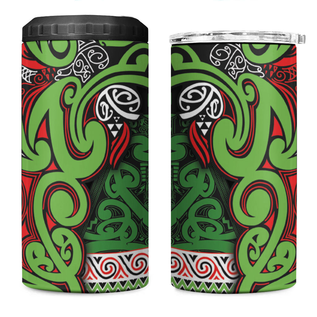 Aotearoa Iwi Ngati Maru Hauraki 4 in 1 Can Cooler Tumbler Maori Wharenui House Tribal Pattern LT9 One Size: 16 oz Green Red - Polynesian Pride