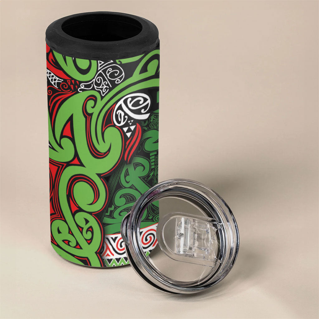 Aotearoa Iwi Ngati Maru Hauraki 4 in 1 Can Cooler Tumbler Maori Wharenui House Tribal Pattern