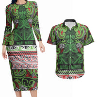 Aotearoa Iwi Ngati Maru Hauraki Couples Matching Long Sleeve Bodycon Dress and Hawaiian Shirt Maori Wharenui House Tribal Pattern