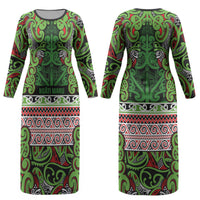 Aotearoa Iwi Ngati Maru Hauraki Couples Matching Long Sleeve Bodycon Dress and Hawaiian Shirt Maori Wharenui House Tribal Pattern