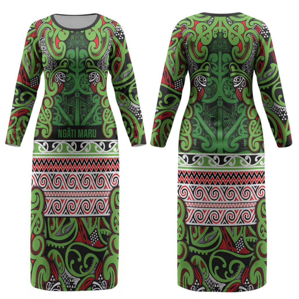 Aotearoa Iwi Ngati Maru Hauraki Couples Matching Long Sleeve Bodycon Dress and Long Sleeve Button Shirt Maori Wharenui House Tribal Pattern