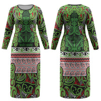 Aotearoa Iwi Ngati Maru Hauraki Couples Matching Long Sleeve Bodycon Dress and Long Sleeve Button Shirt Maori Wharenui House Tribal Pattern