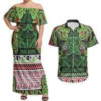 Aotearoa Iwi Ngati Maru Hauraki Couples Matching Off Shoulder Maxi Dress and Hawaiian Shirt Maori Wharenui House Tribal Pattern