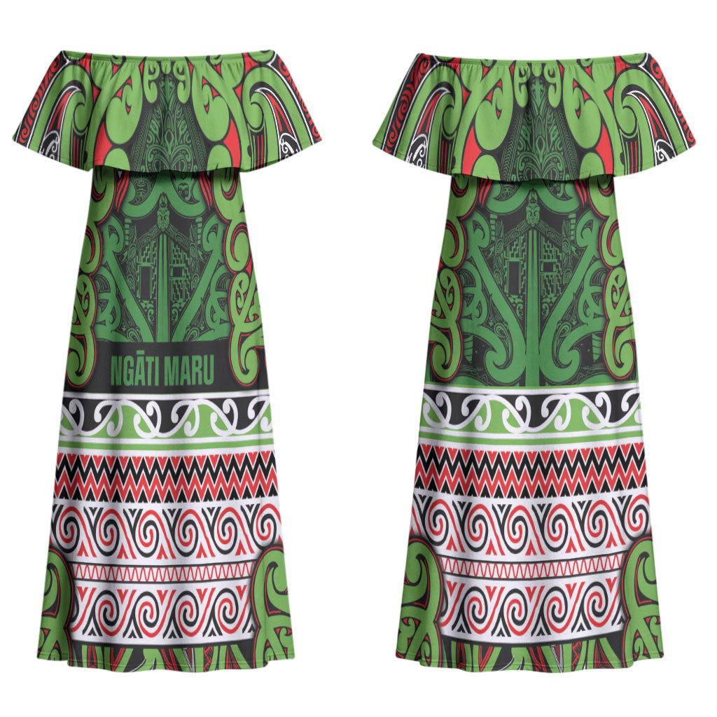 Aotearoa Iwi Ngati Maru Hauraki Couples Matching Off Shoulder Maxi Dress and Hawaiian Shirt Maori Wharenui House Tribal Pattern