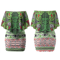 Aotearoa Iwi Ngati Maru Hauraki Couples Matching Off Shoulder Short Dress and Hawaiian Shirt Maori Wharenui House Tribal Pattern