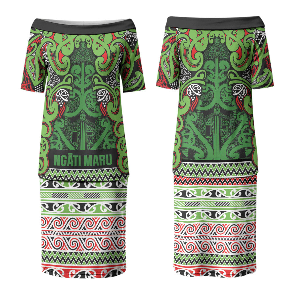 Aotearoa Iwi Ngati Maru Hauraki Couples Matching Puletasi and Hawaiian Shirt Maori Wharenui House Tribal Pattern