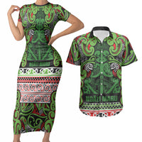 Aotearoa Iwi Ngati Maru Hauraki Couples Matching Short Sleeve Bodycon Dress and Hawaiian Shirt Maori Wharenui House Tribal Pattern