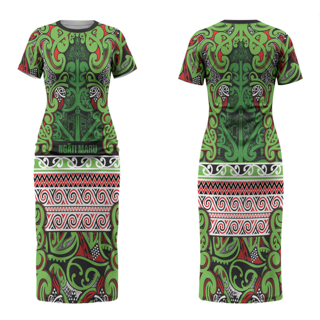 Aotearoa Iwi Ngati Maru Hauraki Couples Matching Short Sleeve Bodycon Dress and Hawaiian Shirt Maori Wharenui House Tribal Pattern