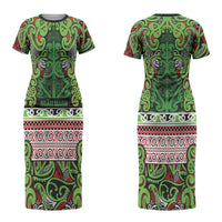 Aotearoa Iwi Ngati Maru Hauraki Couples Matching Short Sleeve Bodycon Dress and Hawaiian Shirt Maori Wharenui House Tribal Pattern