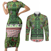 Aotearoa Iwi Ngati Maru Hauraki Couples Matching Short Sleeve Bodycon Dress and Long Sleeve Button Shirt Maori Wharenui House Tribal Pattern