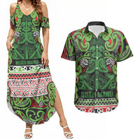 Aotearoa Iwi Ngati Maru Hauraki Couples Matching Summer Maxi Dress and Hawaiian Shirt Maori Wharenui House Tribal Pattern