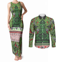 Aotearoa Iwi Ngati Maru Hauraki Couples Matching Tank Maxi Dress and Long Sleeve Button Shirt Maori Wharenui House Tribal Pattern