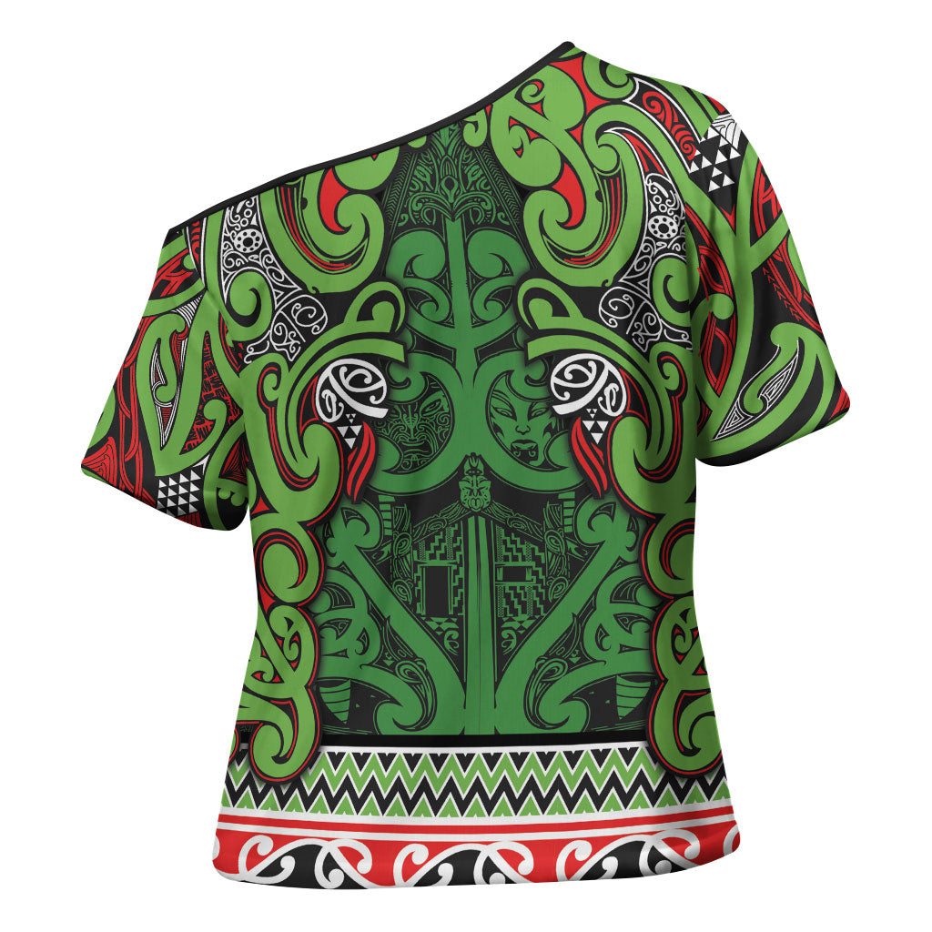 Aotearoa Iwi Ngati Maru Hauraki Cross Shoulder Shirt Maori Wharenui House Tribal Pattern