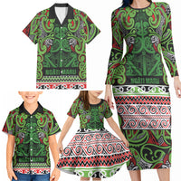 Aotearoa Iwi Ngati Maru Hauraki Family Matching Long Sleeve Bodycon Dress and Hawaiian Shirt Maori Wharenui House Tribal Pattern